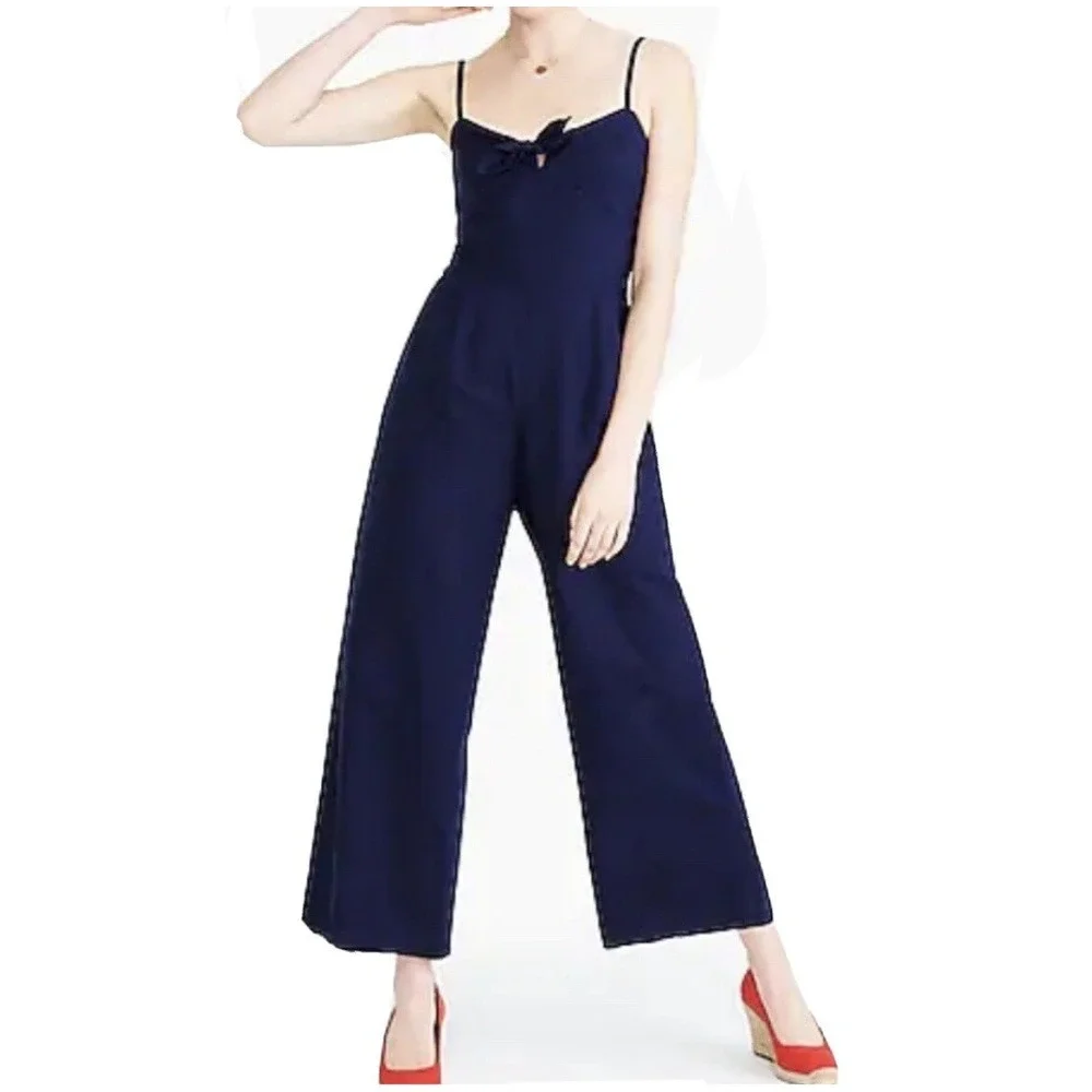 J.Crew Tie-Front Jumpsuit Linen Cotton Wide Leg Nautical Coastal Vacation Summer